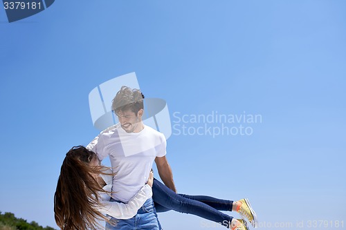 Image of happy young romantic couple have fun and  relax at home