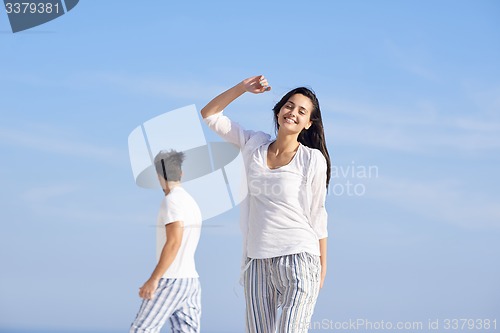 Image of happy young romantic couple have fun and  relax at home