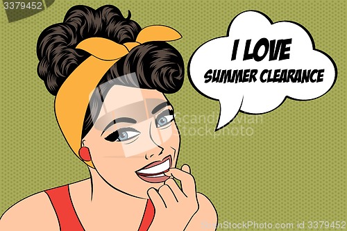 Image of cute retro woman in comics style with message