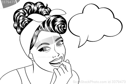 Image of pop art cute retro woman in comics style in black and white