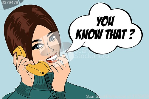 Image of woman chatting on the phone, pop art illustration