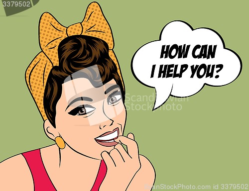 Image of cute retro woman in comics style with message