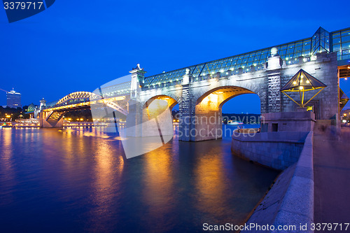 Image of night cityscape of Moscow with bridge Andreevsky