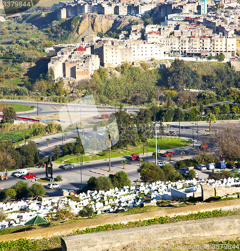 Image of from high in the village morocco africa field and constructions