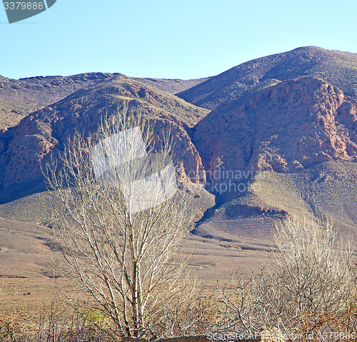 Image of valley in   africa morocco the atlas dry mountain ground isolate