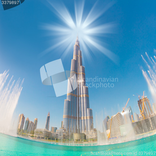 Image of Burj Khalifa and Dubai Fountain in Dubai.