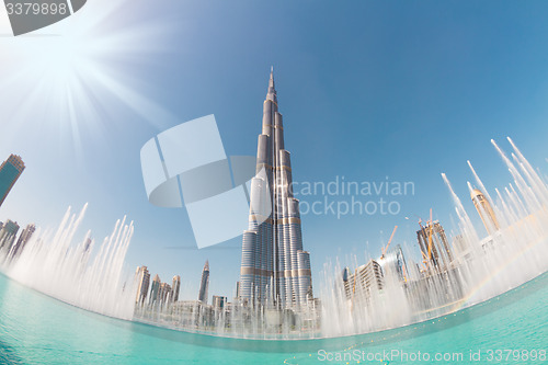 Image of Burj Khalifa and Dubai Fountain in Dubai.