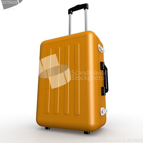 Image of Orange luggage stands on the floor