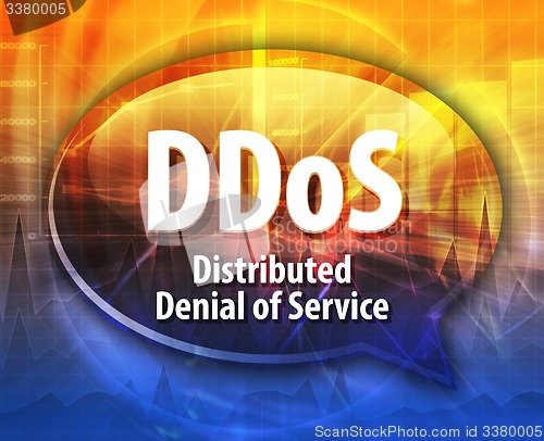 Image of DDoS acronym definition speech bubble illustration