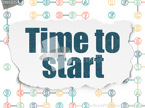 Image of Timeline concept: Time to Start on Torn Paper background