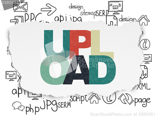 Image of Web development concept: Upload on Torn Paper background