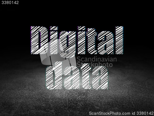 Image of Information concept: Digital Data in grunge dark room