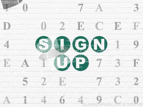 Image of Web design concept: Sign Up on wall background