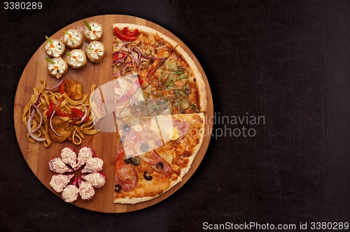 Image of pizza and sushi f