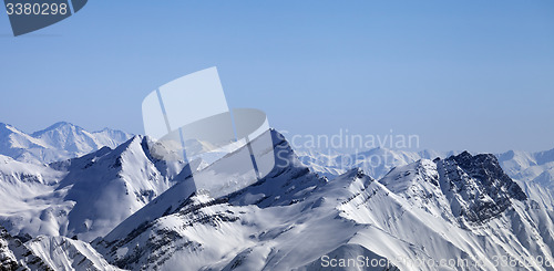 Image of Panoramic view on winter mountains at morning