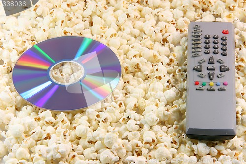 Image of dvd remote and popcorn