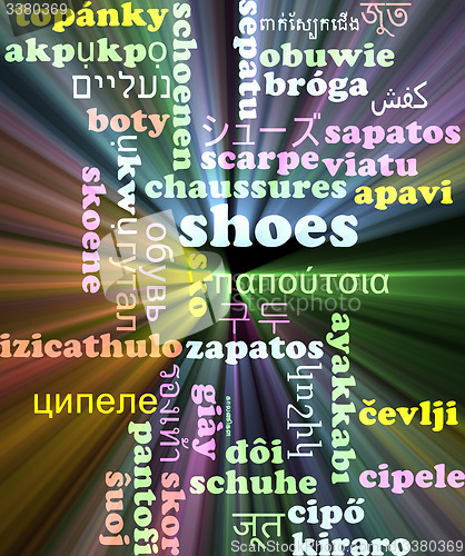 Image of Shoes multilanguage wordcloud background concept glowing