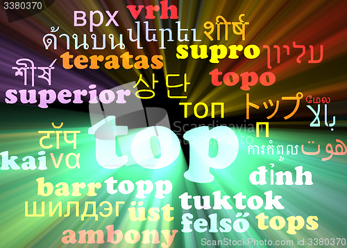 Image of Top multilanguage wordcloud background concept glowing