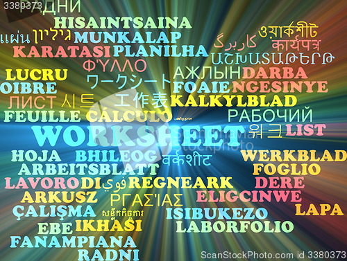 Image of Worksheet multilanguage wordcloud background concept glowing