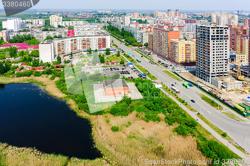 Image of Residential district and Gipsy lake. Tyumen.Russia