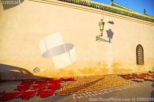 Image of street lamp old  morocco and  leather near the tower