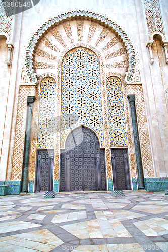 Image of historical marble  in  antique building door morocco      