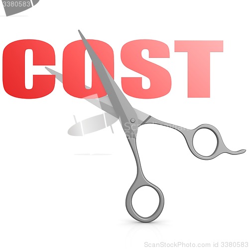 Image of Cut red cost word with scissor