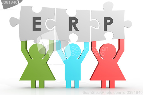 Image of ERP - Enterprise Resource Planning puzzle in a line