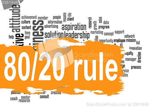 Image of Rule 80 20 word cloud with orange banner