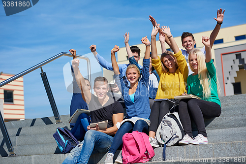 Image of students outside sitting on steps