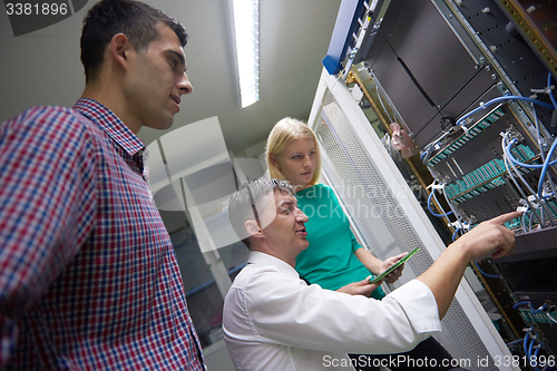 Image of network engeneers working in network server room