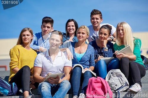 Image of students outside sitting on steps