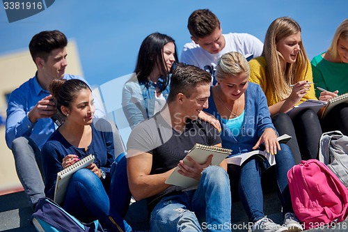 Image of students outside sitting on steps