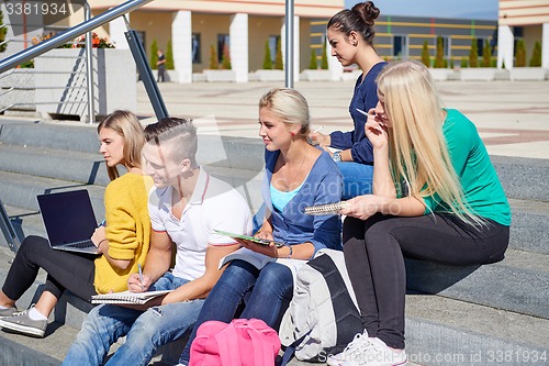 Image of students outside sitting on steps