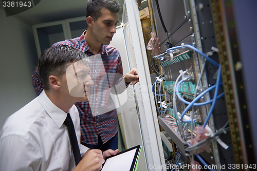 Image of network engineers in server room