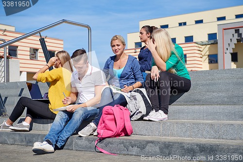 Image of students outside sitting on steps