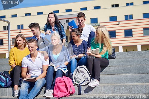 Image of students outside sitting on steps