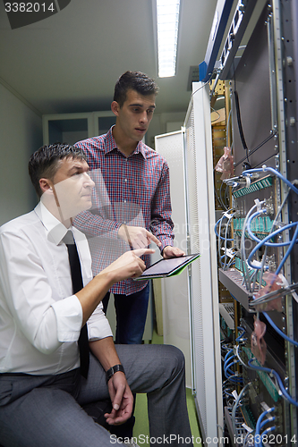 Image of network engineers in server room