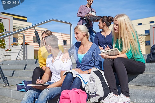Image of students outside sitting on steps