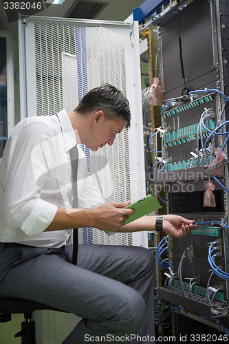 Image of network engineer working in  server room