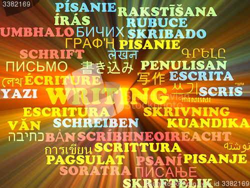 Image of Writing multilanguage wordcloud background concept glowing
