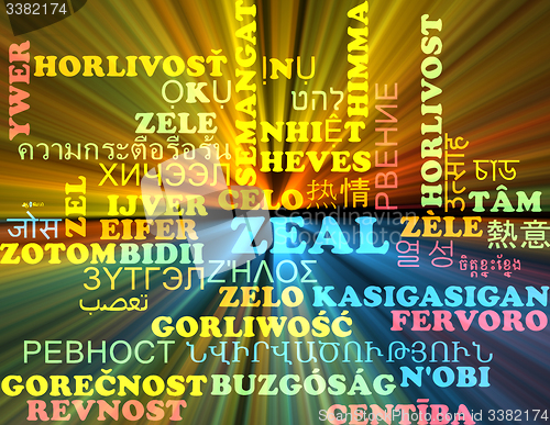 Image of Zeal multilanguage wordcloud background concept glowing