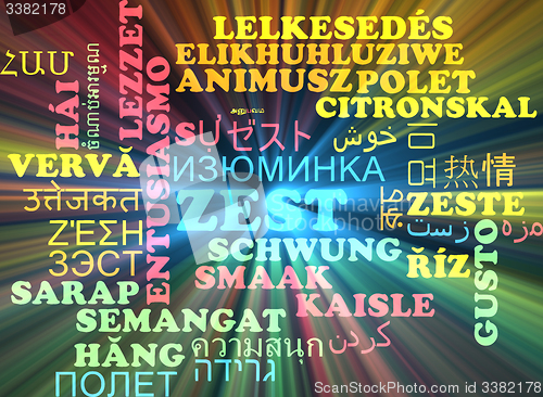 Image of Zest multilanguage wordcloud background concept glowing