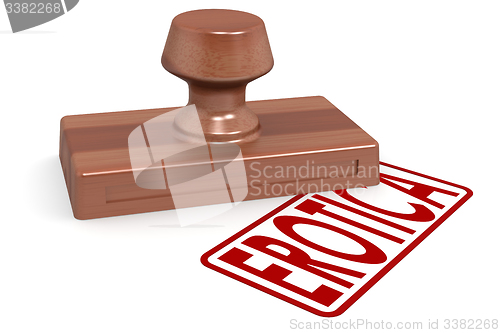 Image of Wooden stamp erotica with red text