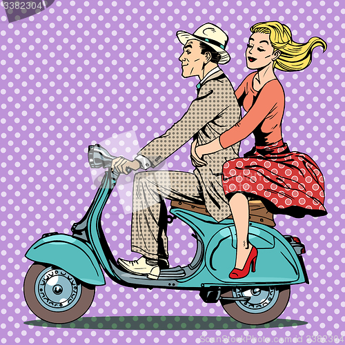 Image of man woman scooter retro