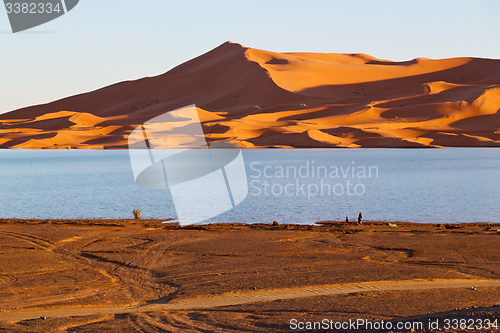 Image of sunshine in the lake    desert   morocco sand and     dune