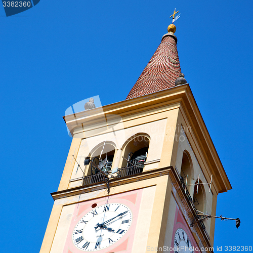 Image of ancien clock tower in italy europe old  stone and bell