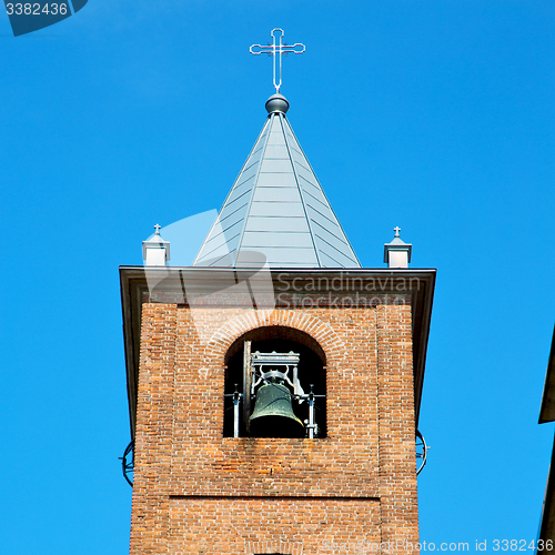 Image of ancien clock tower in italy europe old  stone and bell