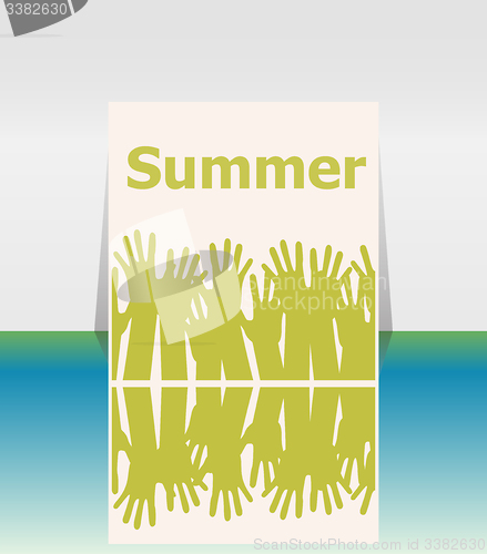 Image of word summer and people hands, holiday concept, icon design