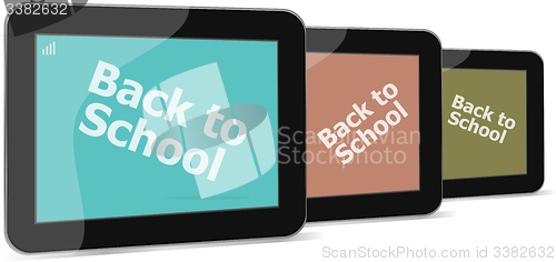 Image of Tablet PC set with back to school word on it, isolated on white